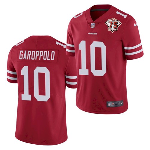 Men's San Francisco 49ers #10 Jimmy Garoppolo 2021 Red NFL 75th Anniversary Vapor Untouchable Stitched Jersey
